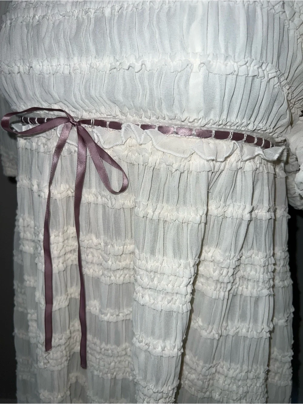 Kimchi Blue Cream Smocked Top with Ribbon Label